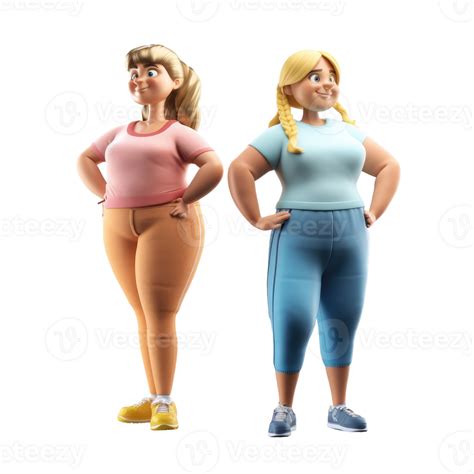 Cute 3d icon Fat two woman character illustration people. Positive body plus size Cartoon ...