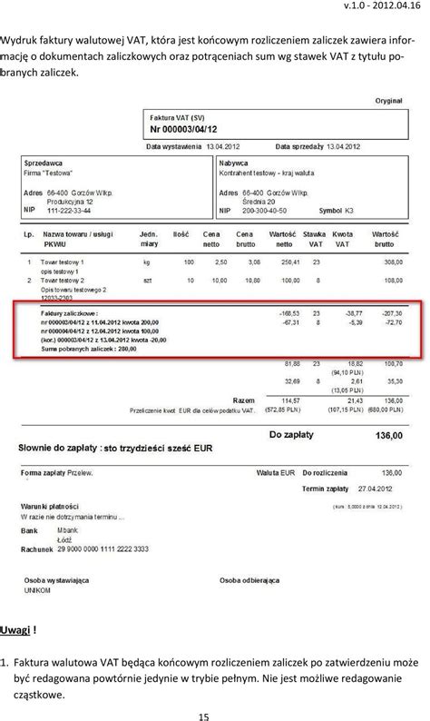 Instrukcja obsługi w programie ProLider walutowych faktur zaliczkowych