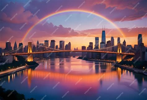 Rainbow Over The City And Rainbow With A Rainbow In The Background