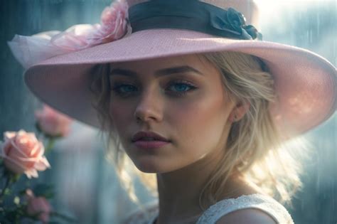 Premium Photo Photo Of A Beautiful Sophisticated Blonde Woman Wearing A Pink Hat