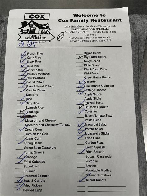 Cox Family Restaurant | Morehead City NC