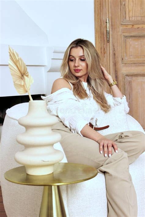 Portrait Of A Cute Beautiful Blonde With A Pretty Face Stock Photo Image Of Portrait