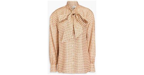 Tory Burch Pussy Bow Printed Silk Twill Shirt In Natural Lyst UK