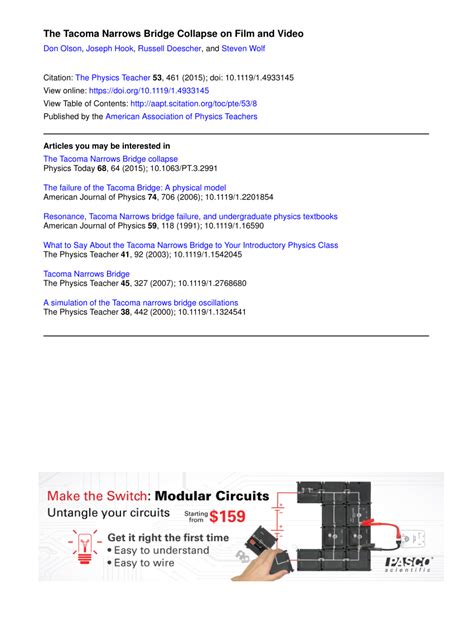 (PDF) The Tacoma Narrows Bridge Collapse on Film and Video