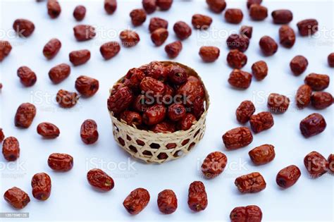 Dried Chinese Jujubes Isolated On White Background Stock Photo