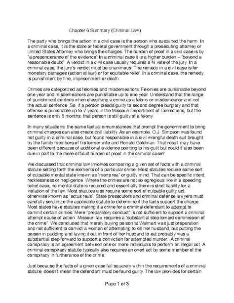 Chapter 6 (Criminal Law) Summary - Chapter 6 Summary (Criminal Law) The