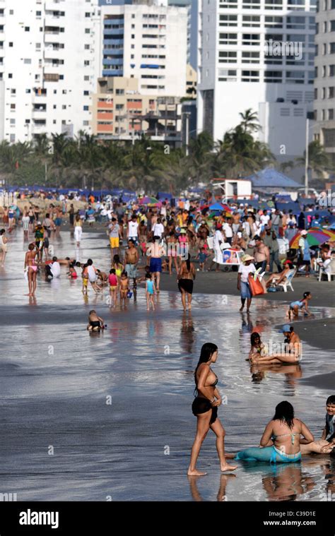 Crowds On Bocagrande Beach Cartagena Bolivar Colombia South America