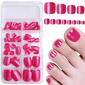 Amazon Bellelfin Press On Toenails Pcs Short Square Fake Toenails Full Cover Hot Pink