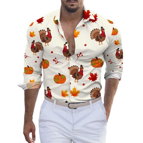 Shirts For Men Fall And Winter Thanksgiving Products Holiday Sex Turkey Print Long Sleeve