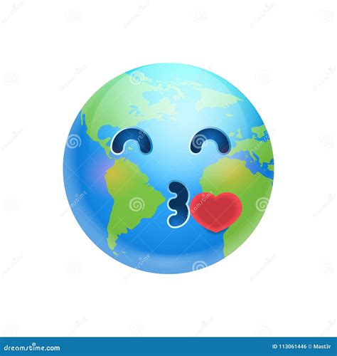 Cartoon Earth Face Blowing Kiss Icon Funny Planet Emotion Stock Vector ...