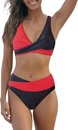 Amazon Hilinker Women S V Neck Twist Front Bikini Set Lace Up Back 2 Piece Swimsuit Black
