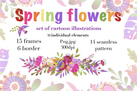 Spring Flowers Cartoon Flat - Design Cuts