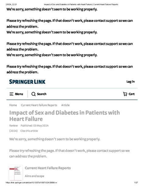 Impact Of Sex And Diabetes In Patients With Heart Failure Current Heart Failure Reports Were