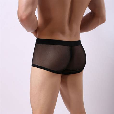 Sexy Men S See Through Boxer Briefs Sheer Mesh Pouch Underwear Panties Lingerie Ebay