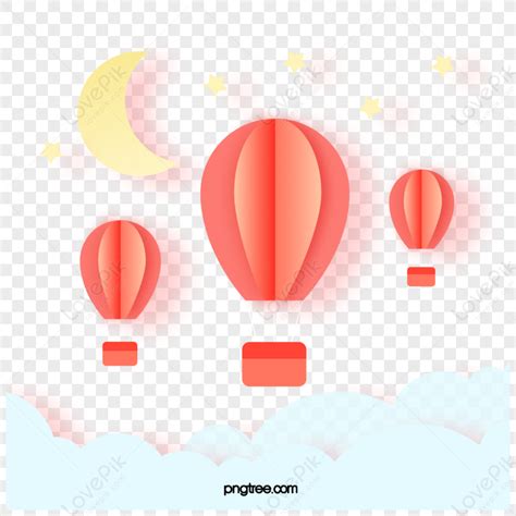 Romantic Hot Air Balloon Paper Cut Style Illustration Cloud Sky Png Picture And Clipart Image