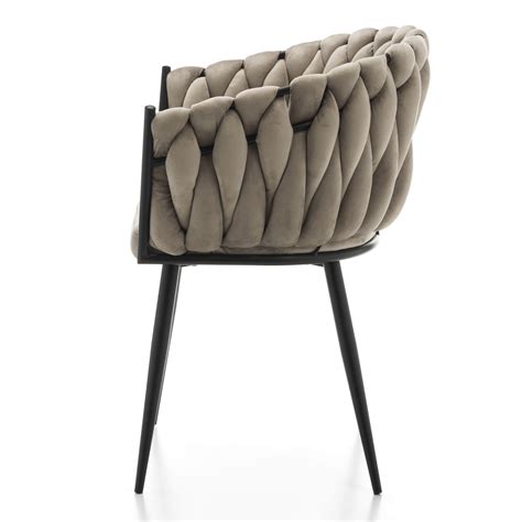 krzesło tapicerowane plecione LATINA glamour zaplatane welurowe ciemnobeżowe HOME DESIGN