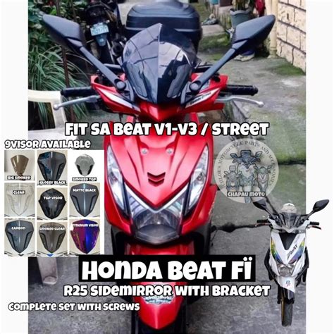 Honda Beat Fi V1 V2 V3 Side Mirror With Bracket Visor Set Shopee