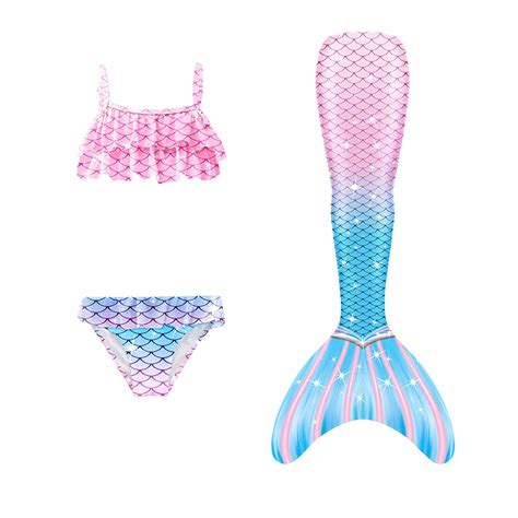 Muxiin Girls Swimsuit With Tail Fish Tail Set Sling Bikini Fish Scale Girls Pc Swimsuits