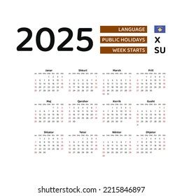 Kosovo Calendar 2025 Week Starts Sunday Stock Vector (Royalty Free