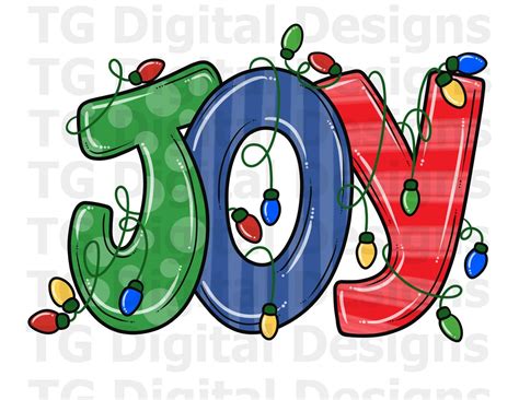 Joy Christmas Lights Png Doodle Letters Design Printable Red Etsy