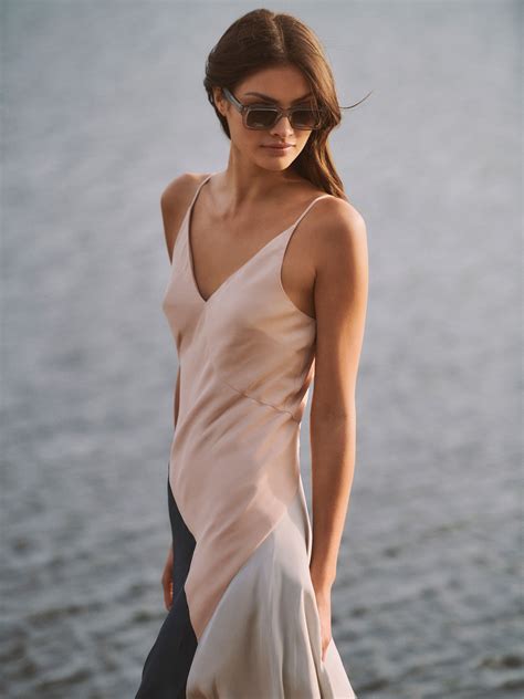 Fitted Asymmetric Midi Dress In Nude Reiss