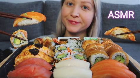 ASMR SUSHI PLATTER NIGIRI SUSHI ROLLS Eating Sounds No Talking YouTube