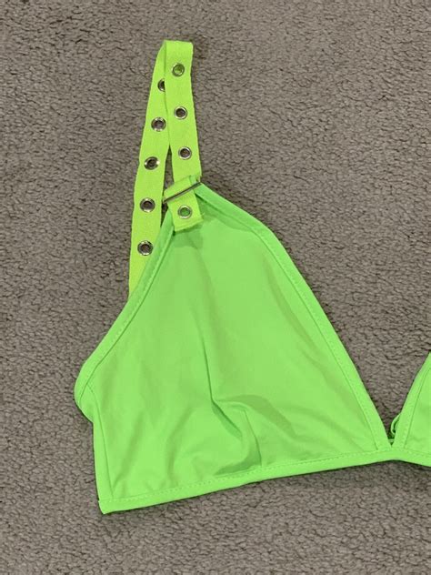 Neon Green Bikini Top Only Swimsuit Womens Size Medi Gem