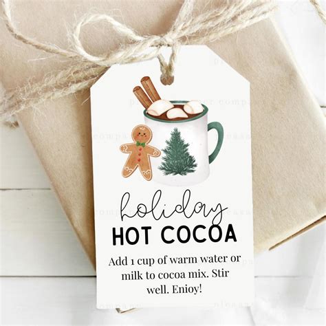 Christmas Hot Chocolate Mix Instructions Tag Holiday Hot Cocoa Printable Gift Tag Simple
