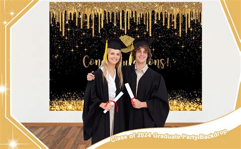 Mocsicka Black And Gold Graduation Backdrop Congratulations Class Of 2024