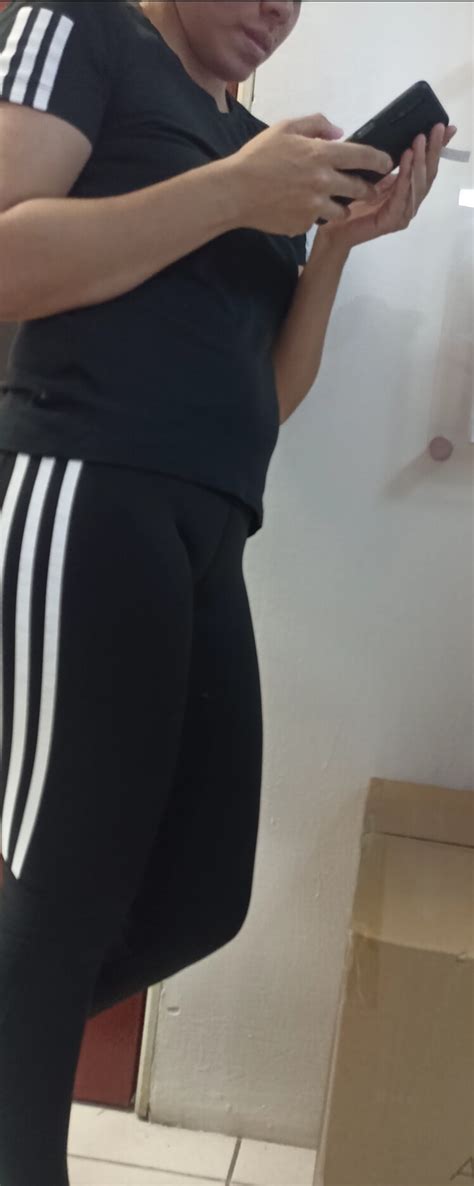 Beautiful Blonde Girl With Amazing Big Ass In Black Adidas Leggings With A Small Camel Toe OC