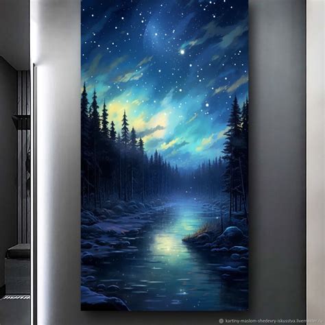 Ночь Картина северное сияние Картина звездное небо Картина маслом в ...