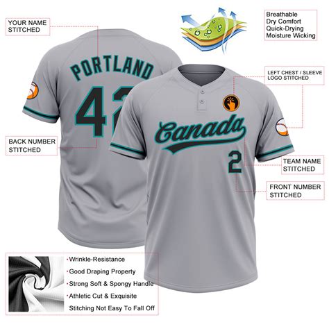 Custom Gray Black Teal Two Button Unisex Softball Jersey Free Shipping
