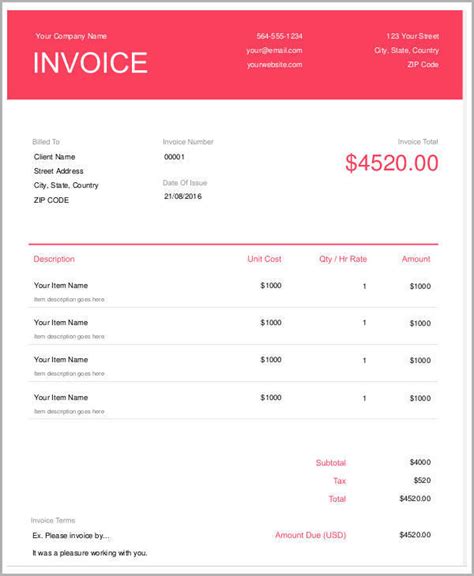 Invoice Template For Graphic Designer