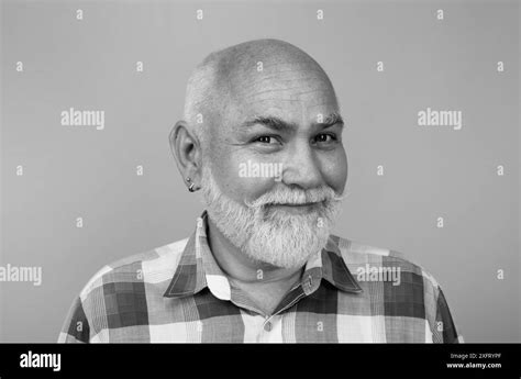 Happy Senior Man Smiling Older Grandfather Grandpa Pensioner Retiree Concept Mature Bald Man