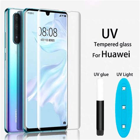 Защитное стекло на экран с УФ клеем для Huawei...