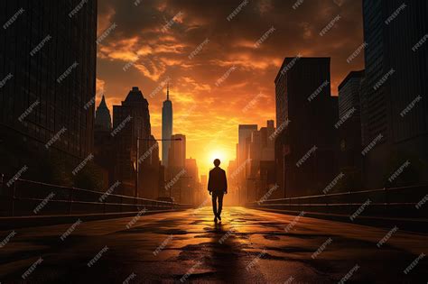 man walking   street  sunset premium ai generated image