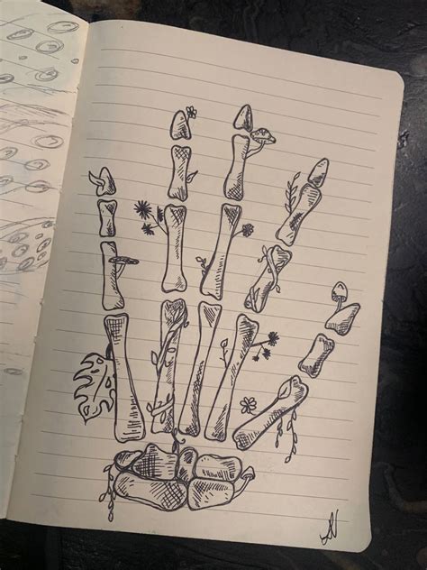 Drawing Spooky Skeleton Hand With Plants All Over It Sketchbook