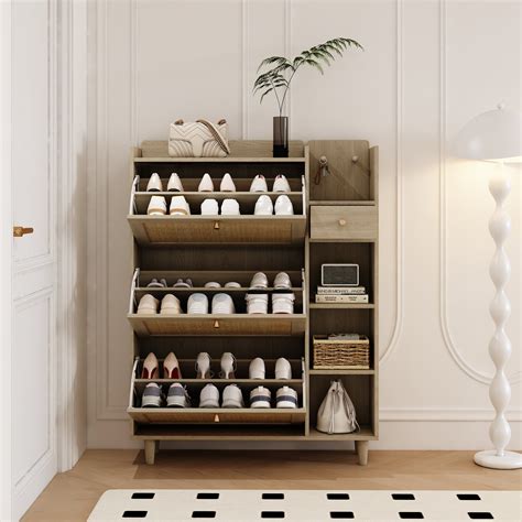 Bayou Breeze Slim Shoe Storage Cabinet for Entryway, Freestanding
