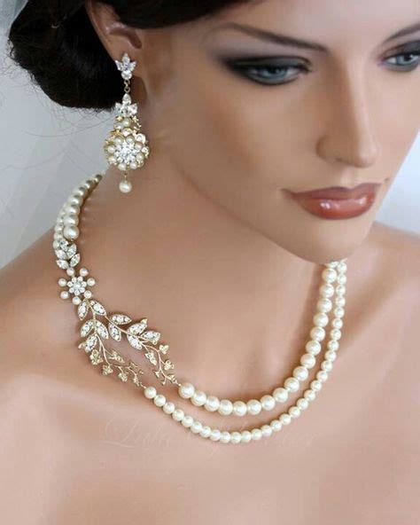 Pearl And Diamond Ensemble Pearl Necklace Wedding Bridal Necklace Gold Bridal Necklace