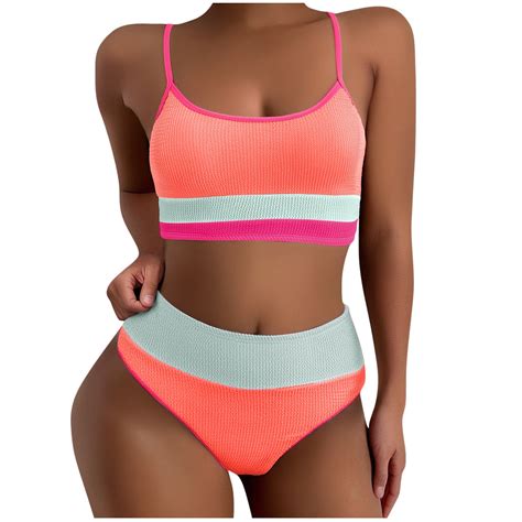 Burnt Orange Slip Micro Bikini Sets For Women Backless Color Block Match Sexy Triangle 2 Piece