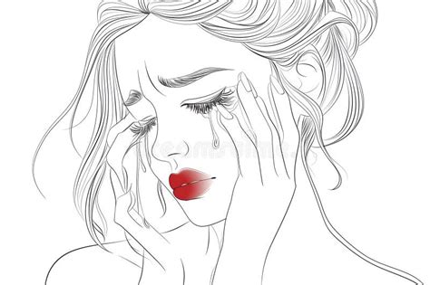 A Drawing of a Woman with Red Lips Crying Stock Illustration ...