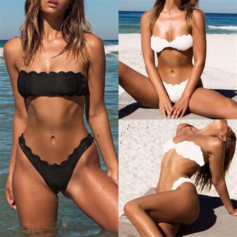 Sexy Split Type Swimwear Women S Mid Waist Bikini Solid Color Swimwear Sets Fashion Laciness