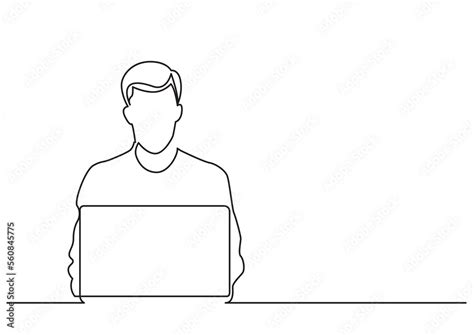 continuous  drawing man sitting  laptop computer png image