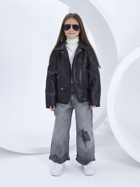 Куртка кожаная Девочки LOOK OF YOUNG Карманы черный Экокожа, Полиэстер ...