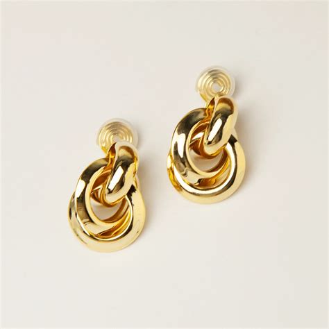 Clip on Gold Knot Stud Earrings, Twist Circle Large Clip on Studs ...