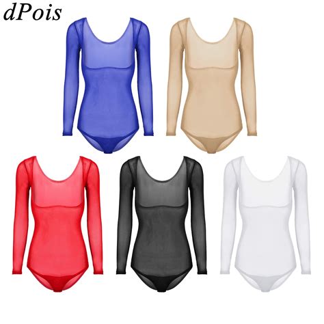 Woman Sexy See Through Bodysuit Long Sleeve One Piece Swimsuit Women Bikini Monokini Open Crotch