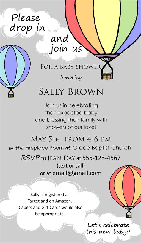 Baby Shower Invitation Gender Neutral Hot Air Balloon Theme Mama S Brush