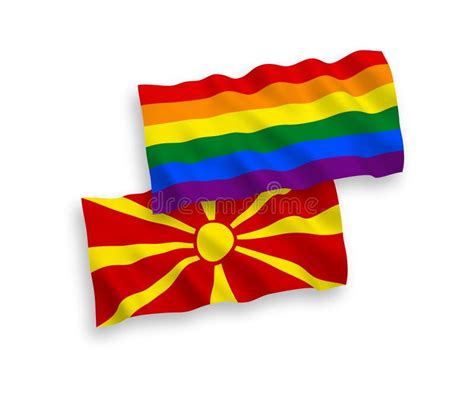 Banderas Del Orgullo Gay Arcoiris Y El Norte De Macedonia Sobre Un Fondo Blanco Ilustraci N Del