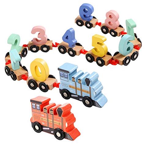 EFOSHM Wooden Train Toy Set 12pcs-Train Cars Digital Toy Set-Toy Train Sets for Kids Toddler ...