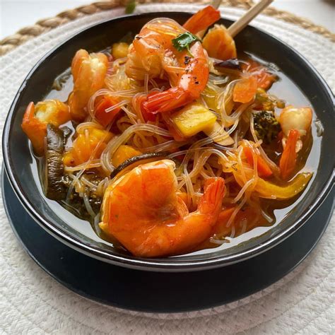 Homemade Glass Noodles With A Mix Of Veggies Including Shiitake